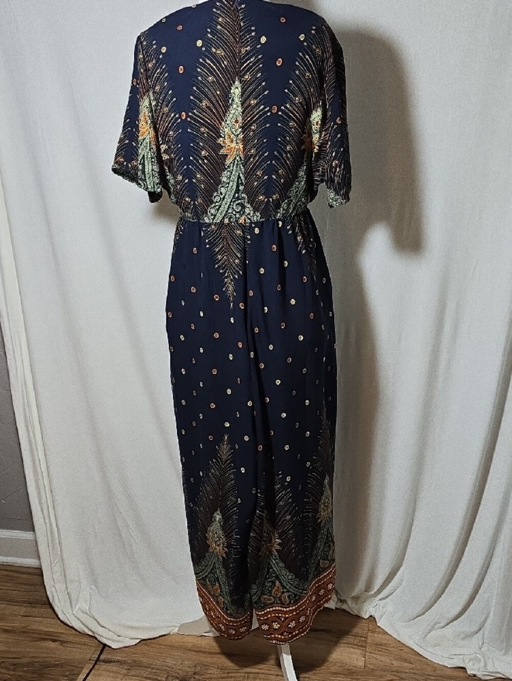 BloomChic Navy Paisley-Print V-Neck Maxi Dress with Rust & Sage Accents - Picture 5 of 8